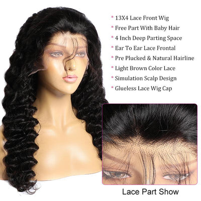 Modern Show 28 inch Long Brazilian Loose Deep Wave Human Hair Wig Pre Plucked Lace Front Wigs With Baby Hair