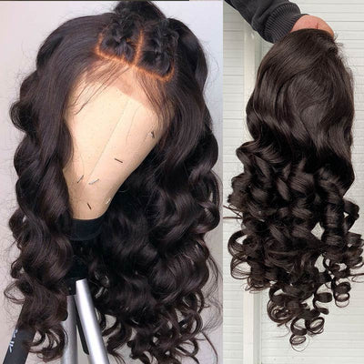 Modern Show 30 inch Long 4x4 Lace Closure Wig Brazilian Loose Wave Human Hair Wigs Pre Plucked With Baby Hair