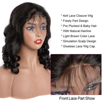 Modern Show 30 inch Long 4x4 Lace Closure Wig Brazilian Loose Wave Human Hair Wigs Pre Plucked With Baby Hair