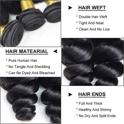 Modern Show Long Brazilian Loose Wave Human Hair Weave 3 Bundles Natural Black Color Short Remy Hair Extensions