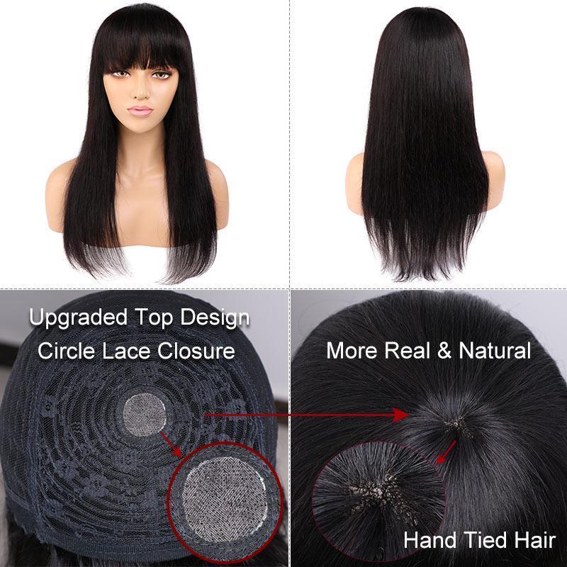 Modern Show Glueless Straight Human Hair Wigs With Bang Full Machine Made 10-28 Inch Brazilian Remy Hair Wig