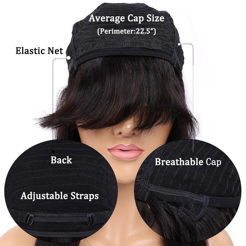 Modern Show Glueless Straight Human Hair Wigs With Bang Full Machine Made 10-28 Inch Brazilian Remy Hair Wig