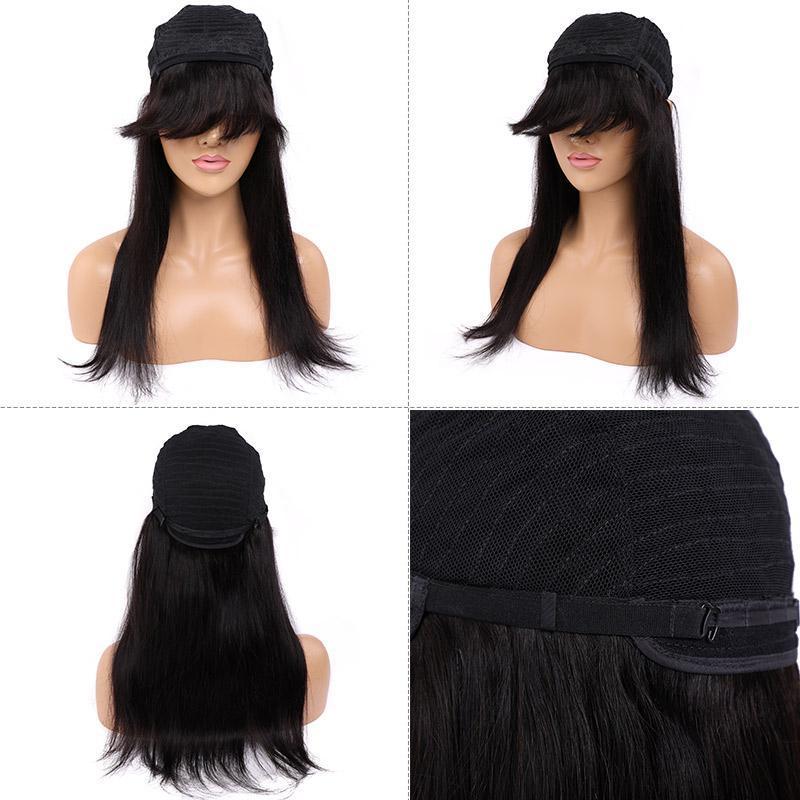Modern Show Glueless Straight Human Hair Wigs With Bang Full Machine Made 10-28 Inch Brazilian Remy Hair Wig