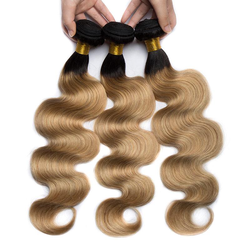 Modern Show Ombre Body Wave Hair 1 Bundle 1b/27 Middle Golden Color Human Hair Weft Brazilian Weave Remy Hair Extensions