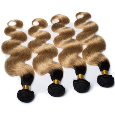 Modern Show Long Body Wave Ombre Hair 4 Bundles 1b/27 Two Tone Middle Golden Color Human Hair Brazilian Weave Extensions