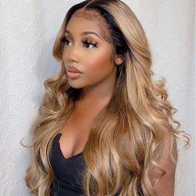 13x4 HD Lace Front Wig Omber Highlight Color Human Hair Wigs Pre Plucked Brazilian Straight Hair Wig