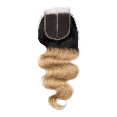 Modern Show Body Wave 1B/27 Color Lace Closure Middle Golden Ombre Human Hair 4x4 Swiss Lace Closure With Baby Hair