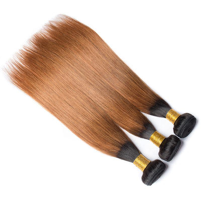 Modern Show Ombre Human Hair 1B/30 Middle Brown Color Brazilian Straight Hair Weave 3 Bundles Long Hair Extensions