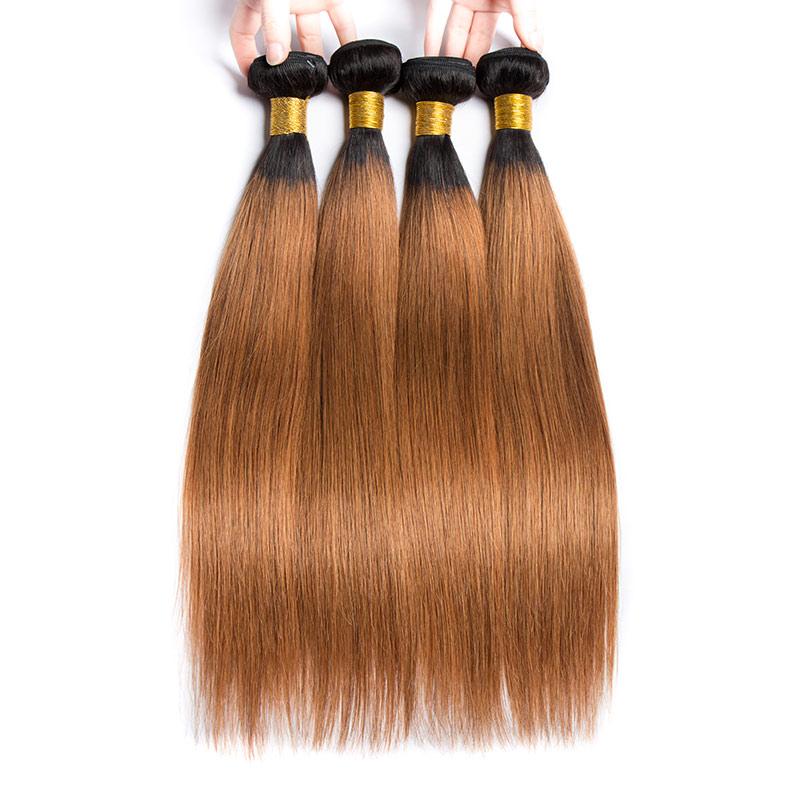 Modern Show 1B/30 Medium Auburn Ombre Hair Straight 4 Bundles With Closure Brazilian Human Hair Weave With 4x4 Lace Closure