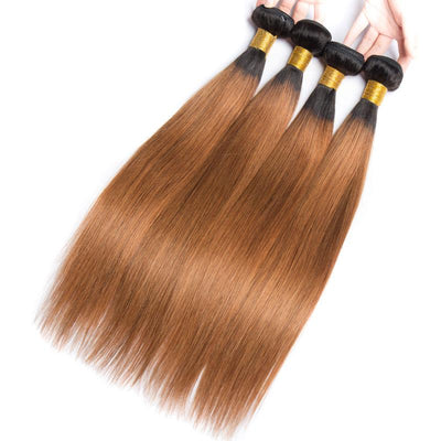 Modern Show 1B/30 Ombre Middle Brown Color Straight Human Hair Weave 4 Bundles Brazilian Hair Extensions
