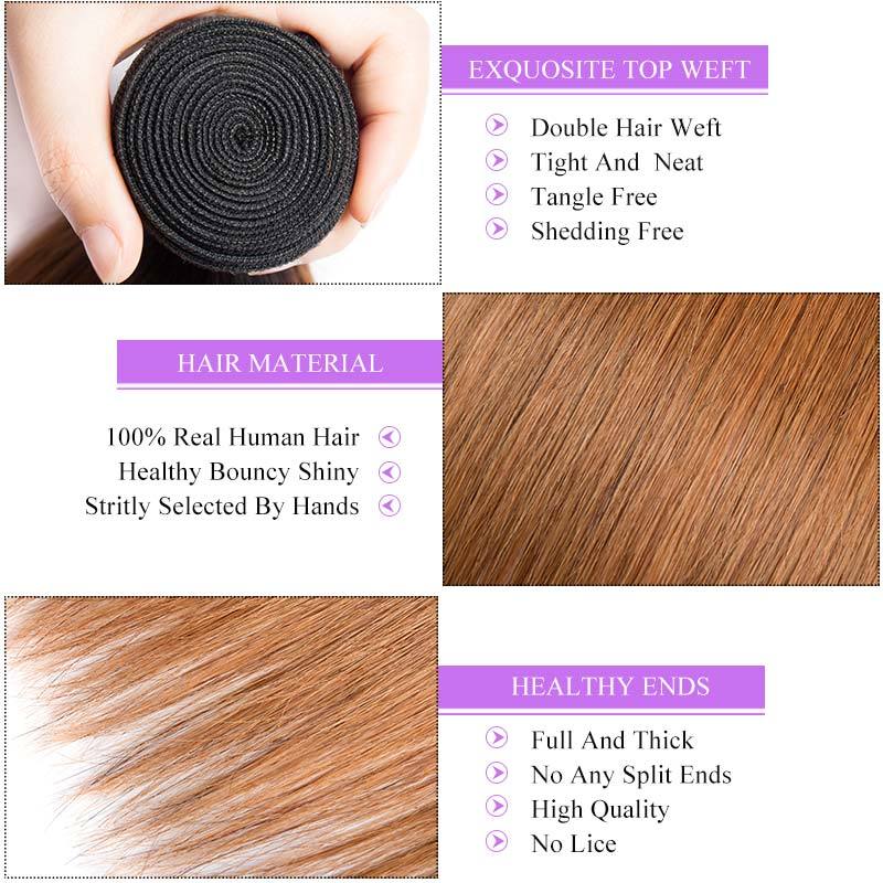 Modern Show 1B/30 Medium Auburn Ombre Hair Straight 4 Bundles With Closure Brazilian Human Hair Weave With 4x4 Lace Closure