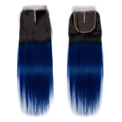 Modern Show Ombre 1b/blue Color Straight Lace Closure Remy Human Hair 4x4 Swiss Lace Closure With Baby Hair