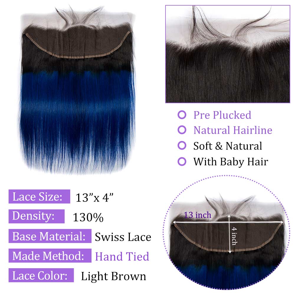 Modern Show Ombre 1b/blue Color Straight 13x4 Lace Frontal Closure Brazilian Human Hair Pre Plucked Lace Frontal With Baby Hair