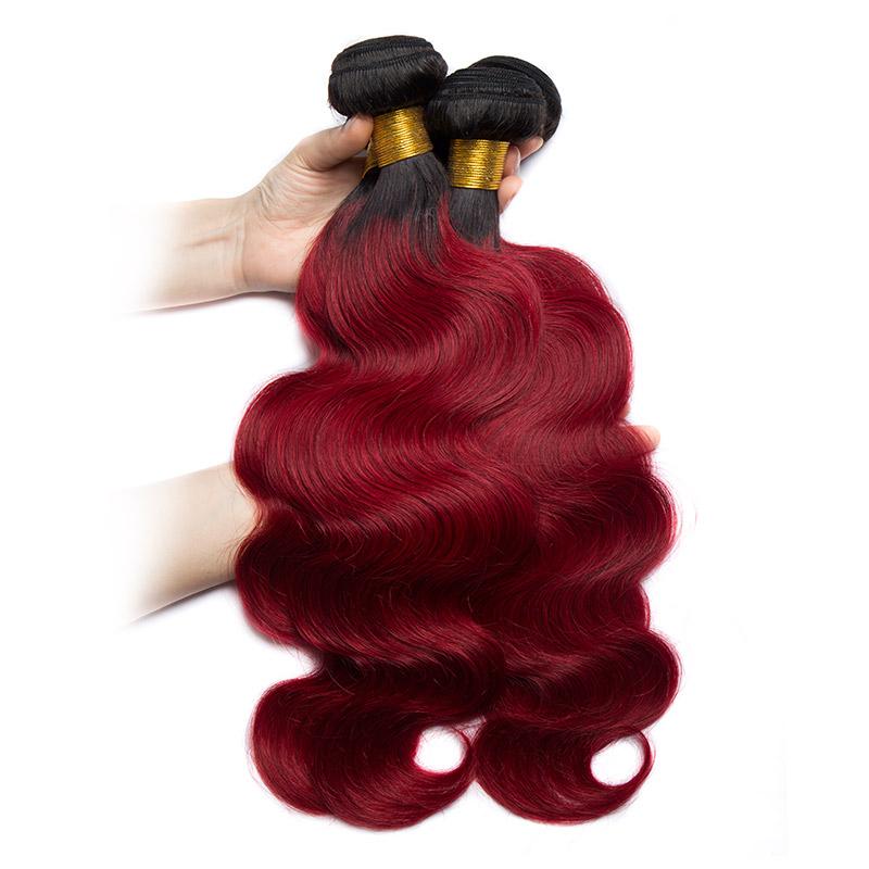 Modern Show 1b/Burgundy Color Ombre Body Wave Human Hair 1 Bundle Brazilian Remy Hair Weave Extensions
