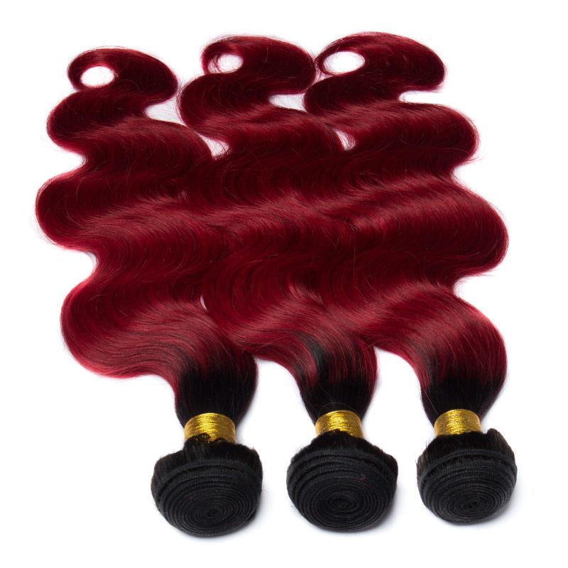 Modern Show 1b/Burgundy Ombre Color Body Wave Hair 3 Bundles Brazilian Weave Remy Human Hair Extensions