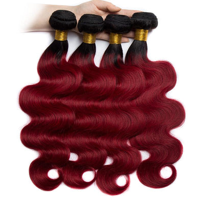 Modern Show 1B/Burgundy Ombre Color Hair Bundles Body Wave Human Hair Brazilian Remy Hair Extensions 4pcs/Lot