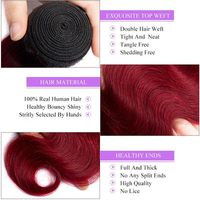 Modern Show 1b/Burgundy Color Ombre Body Wave Human Hair 1 Bundle Brazilian Remy Hair Weave Extensions