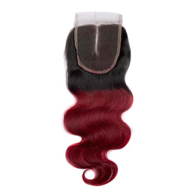 Modern Show Body Wave 1B/Burgundy Ombre Color Lace Closure Human Hair 4x4 Swiss Lace Closure With Baby Hair