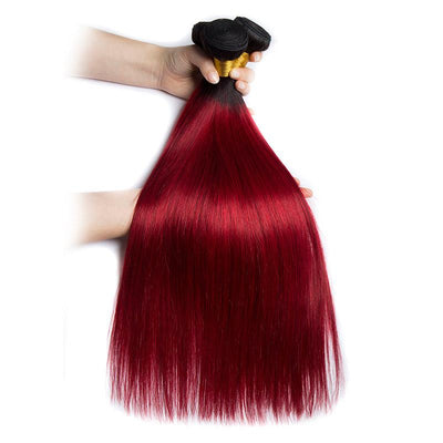 Modern Show 1B/Burgundy Red Ombre Hair Straight 4 Bundles With Closure Brazilian Human Hair Weave With 4x4 Lace Closure