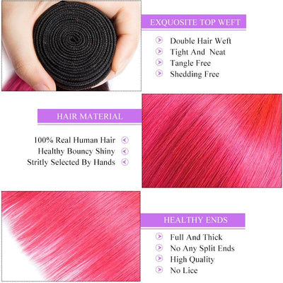 Modern Show 1B/Pink Ombre Color Straight Human Hair Bundles With Frontal Brazilian Weave 3pcs With Lace Frontal Closure