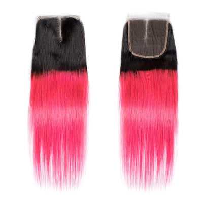 Modern Show Ombre Hair 1B/Pink Color Straight 3 Bundles With Closure Brazilian Weave Human Hair With 4x4 Lace Closure