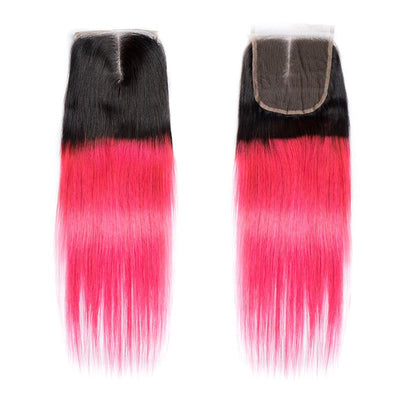 Modern Show 1B/Pink Ombre Hair 4 Bundles With Closure Brazilian Straight Human Hair Weave With 4x4 Lace Closure