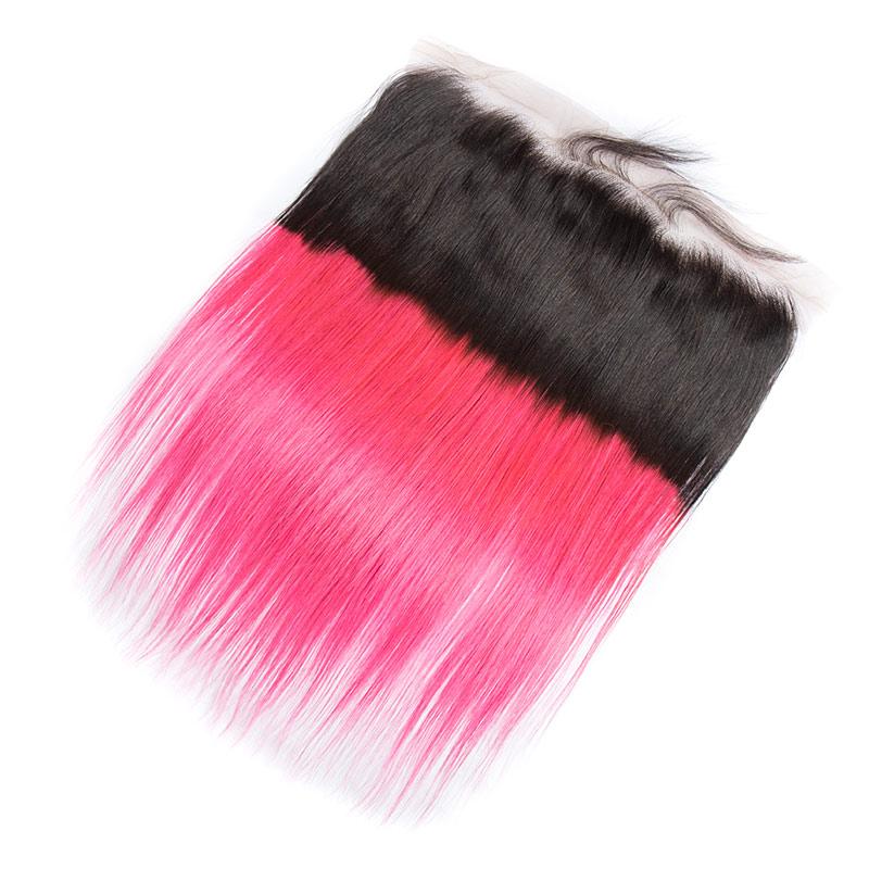 Modern Show 1B/Pink Ombre Color Straight Hair Lace Frontal Closure Human Hair Pre Plucked 13x4 Lace Frontal With Baby Hair