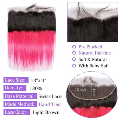 Modern Show 1B/Pink Ombre Color Straight Hair Lace Frontal Closure Human Hair Pre Plucked 13x4 Lace Frontal With Baby Hair