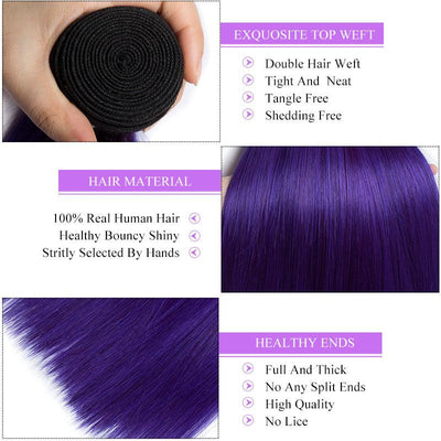 Modern Show Black Roots Purple Hair Straight Hair Bundles 3Pcs Long Brazilian Weave Human Hair Extensions