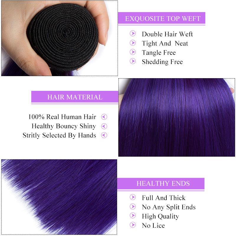 Modern Show 1B/Purple Ombre Color Straight Hair 3 Bundles With Closure Brazilian Weave Human Hair With 4x4 Lace Closure