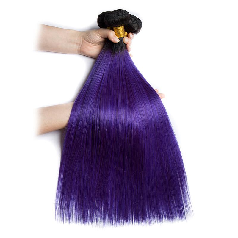 Modern Show 1B/Purple Ombre Color Straight Hair 3 Bundles With Closure Brazilian Weave Human Hair With 4x4 Lace Closure