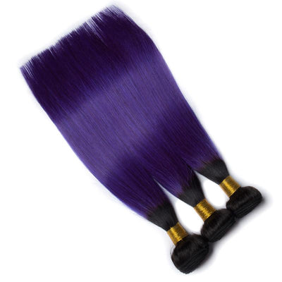Modern Show Black Roots Purple Hair Straight Hair Bundles 3Pcs Long Brazilian Weave Human Hair Extensions