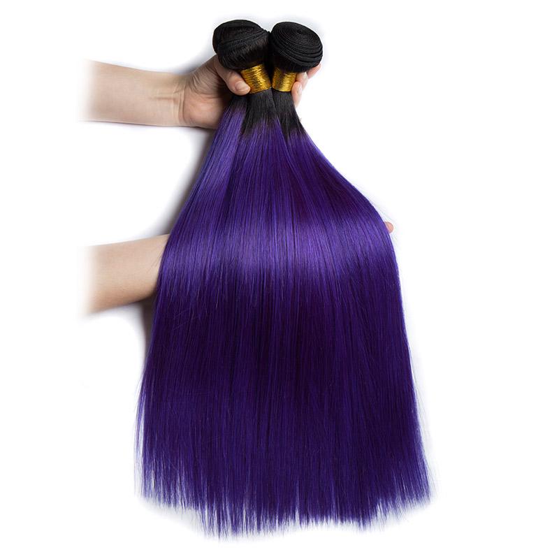 Modern Show 1B/Purple Ombre Hair Straight 4 Bundles With Closure Brazilian Human Hair Weave With 4x4 Lace Closure