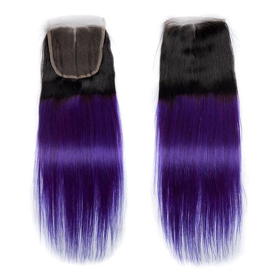 Modern Show 1B/Purple Ombre Color Straight Hair 3 Bundles With Closure Brazilian Weave Human Hair With 4x4 Lace Closure