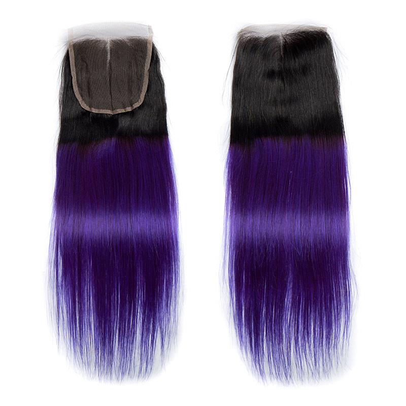 Modern Show 1B/Purple Ombre Hair Color Straight Lace Closure Remy Human Hair 4X4 Swiss Lace Closure With Baby Hair
