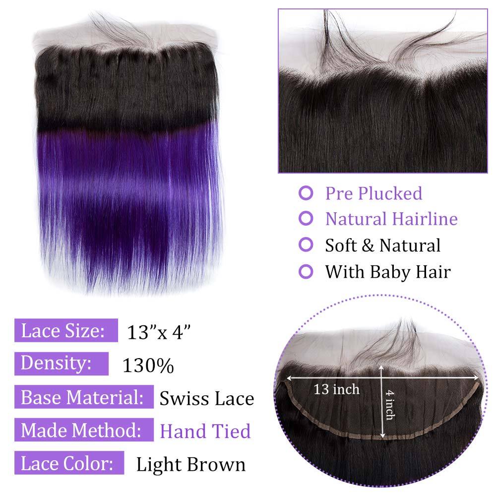 Modern Show 1B/Purple Ombre Color Straight Hair Lace Frontal Closure Human Hair Pre Plucked 13x4 Lace Frontal With Baby Hair