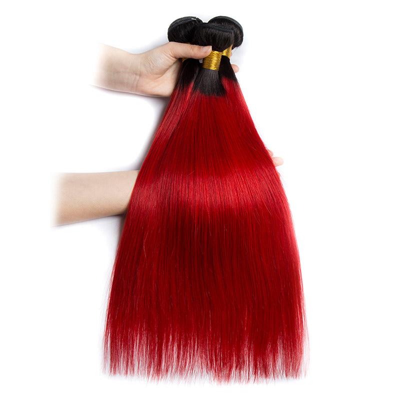 Modern Show 2 Tone 1B/Red Ombre Color Hair Bundles Brazilian Weave Straight Human Hair 3Pcs