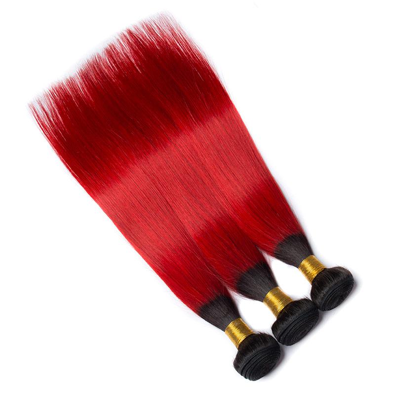 Modern Show 2 Tone 1B/Red Ombre Color Hair Bundles Brazilian Weave Straight Human Hair 3Pcs