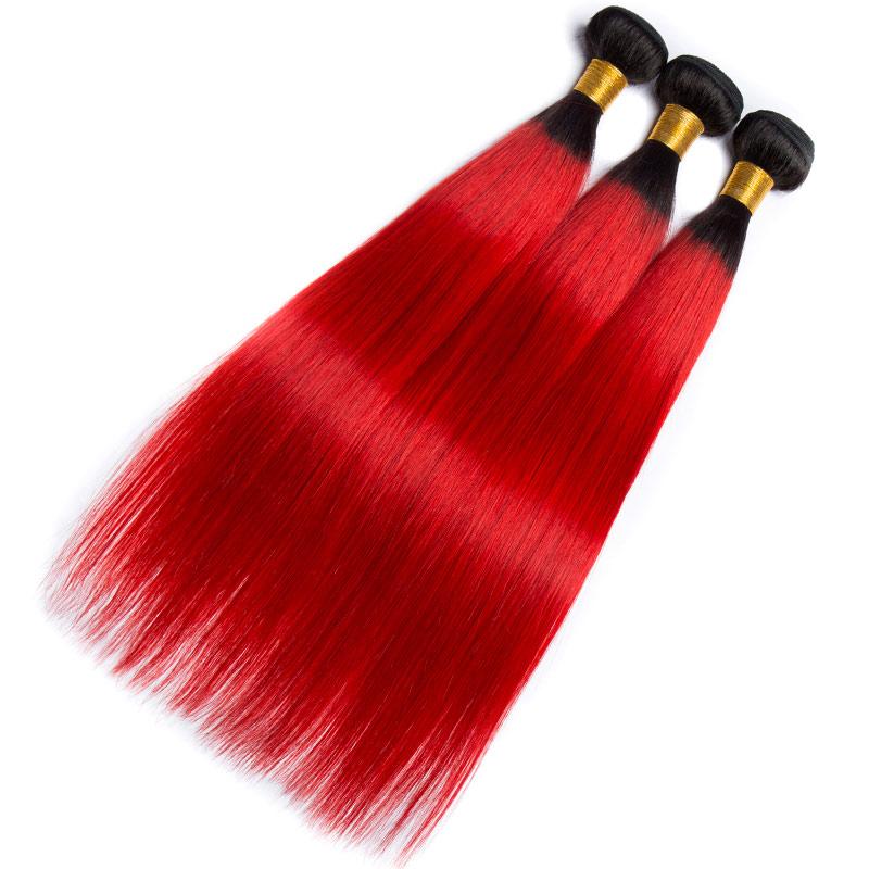 Modern Show Two Tone 1B/Red Color Ombre Straight Hair 1 Bundle Brazilian Remy Human Hair Extensions