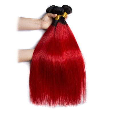 Modern Show 1B/Red Color Straight Human Hair 4 Bundles With Closure Ombre Brazilian Hair Weave With 4x4 Lace Closure