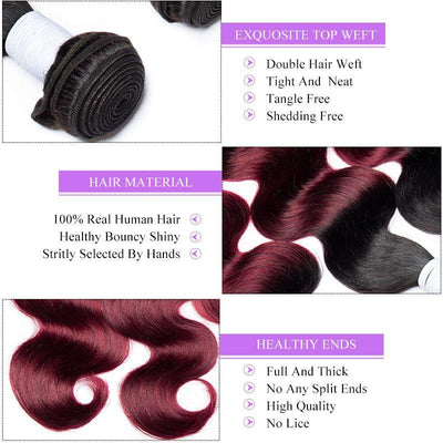 Modern Show Ombre 1B/99J Burgundy Bundles Brazilian Body Wave Human Hair Weave 3Pcs Hair Extensions