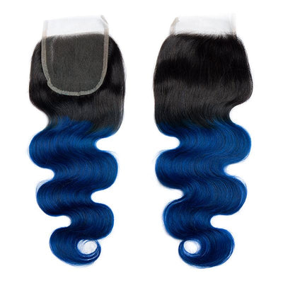 Modern Show 1B/Blue Ombre Color Hair Body Wave 4 Bundles With Closure Brazilian Human Hair Weave With 4x4 Lace Closure