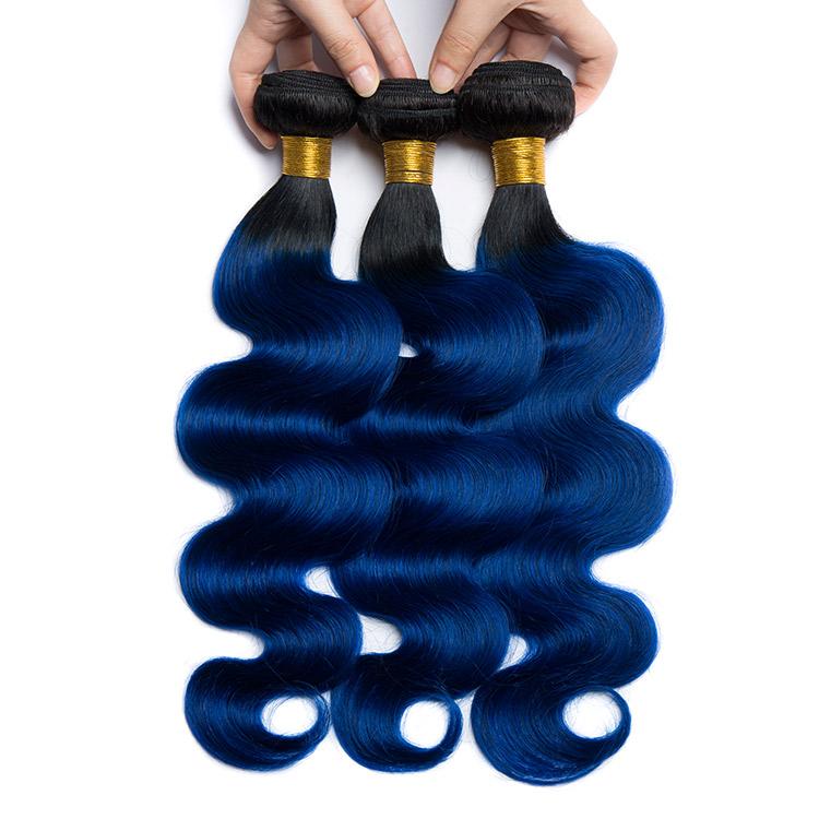 Modern Show Body Wave Ombre Hair 1B/Blue Color 3 Bundles With Closure Brazilian Human Hair Weave With 4x4 Lace Closure
