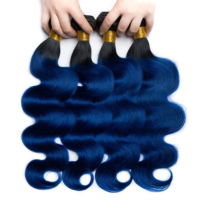 Modern Show Long Ombre Body Wave Hair 4 Bundles Brazilian Human Hair Weave 2 Tone 1B/Blue Color Hair Extensions