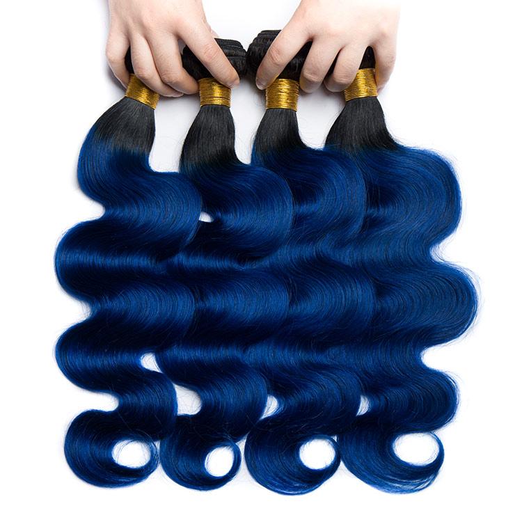 Modern Show 1B/Blue Ombre Color Hair Body Wave 4 Bundles With Closure Brazilian Human Hair Weave With 4x4 Lace Closure