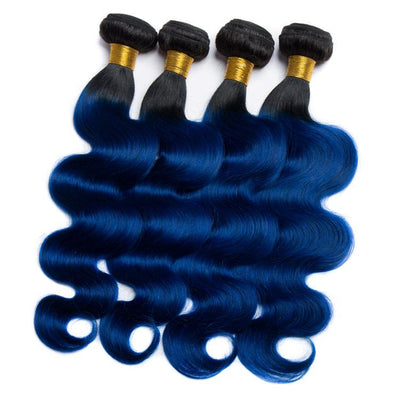Modern Show 1B/Blue Ombre Color Hair Body Wave 4 Bundles With Closure Brazilian Human Hair Weave With 4x4 Lace Closure