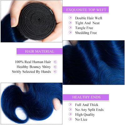 Modern Show 1b/Blue Color Ombre Body Wave Human Hair 1 Bundle Brazilian Hair Weave Remy Hair Weft Extensions