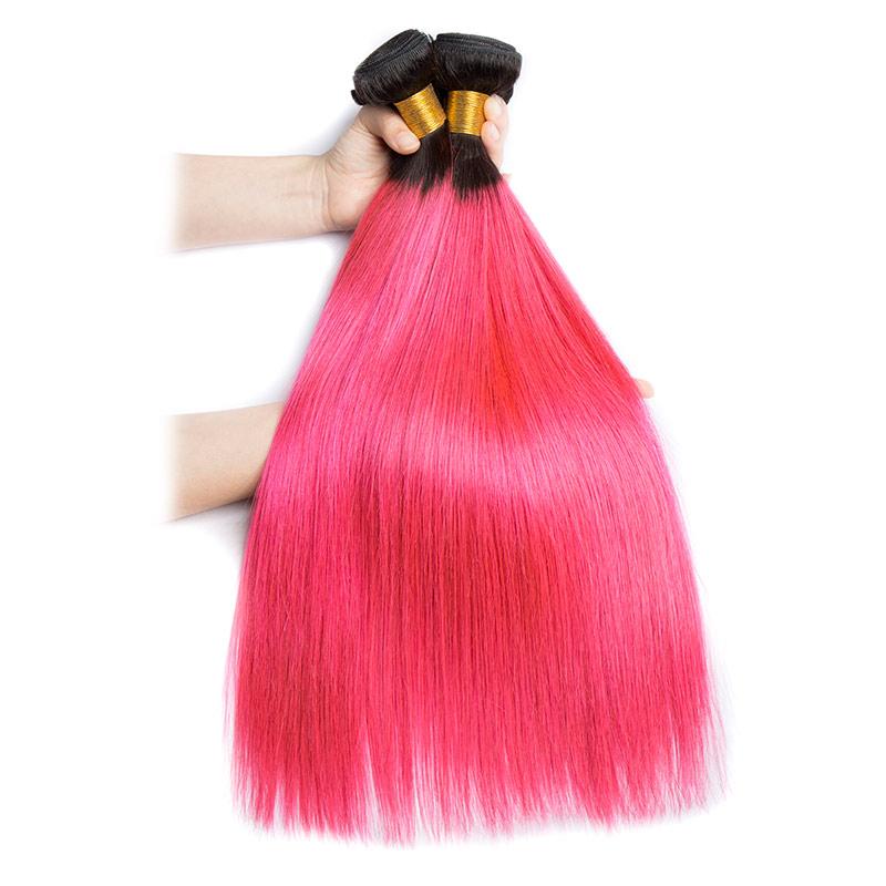 Modern Show 1B/Pink Ombre Hair 4 Bundles With Closure Brazilian Straight Human Hair Weave With 4x4 Lace Closure