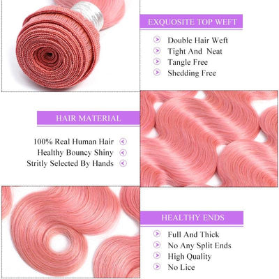 Modern Show Long Wavy Pink Colored Hair Bundles Brazilian Body Wave Human Hair Weave 3Pcs/lot
