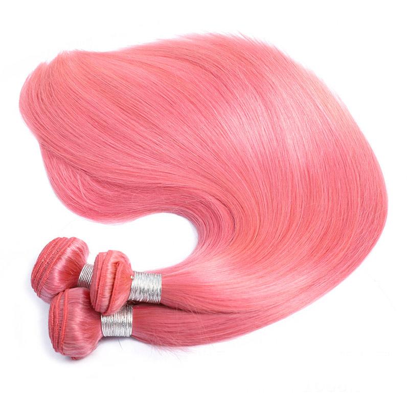 Modern Show Long Straight Pink Colored Hair Bundles Brazilian Human Hair Weave 3Pcs/lot